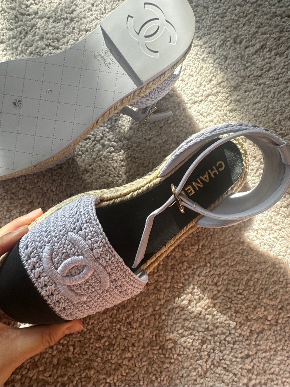NEW CHANEL Lavender Crochet Espadrille Sandals - Picture 6 of 8